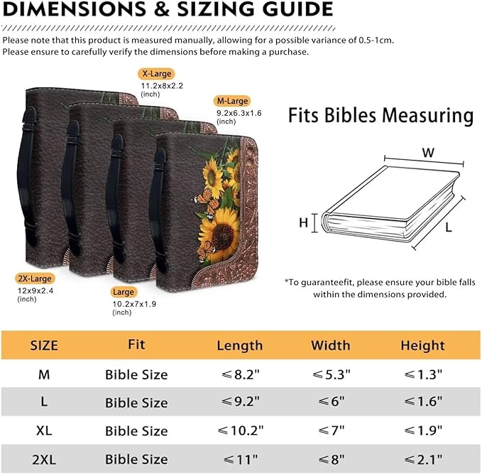 Lotusorchid Bible Covers for Women Men PU Leather Bible Case, Portable Sunflower Butterfly Bible Bag Tote Book Carrying Case Christian Bible Accessories with Handle Pocket, Brown,M