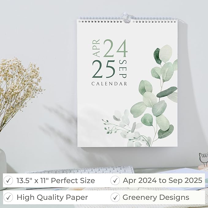 Vertical Greenery Wall Calendar 2024-25, 18 Months Calendar for Wall (April 2024 to September 2025) 11x13.5 Inches Premium Quality with Spiral Twin-Wire Binding