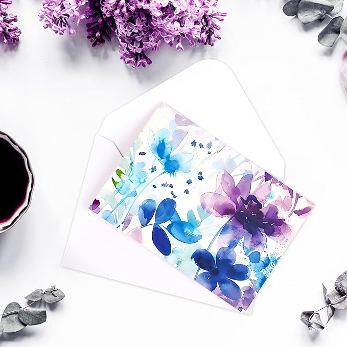 48 Pack Blank Cards and Envelopes, Watercolor Flowers Blank Greeting Cards, Blank Cards for All Occasion