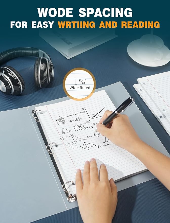 Loose Leaf Paper, 75 Sheets, Filler Paper 8.5 x 11, 3 Hole Pouched, Standard, Wide Ruled Loose Leaf Notebook Paper 8.5 x 11 Inch for Binder, A4 Loose Leaf Filler Paper for Work School Student, White