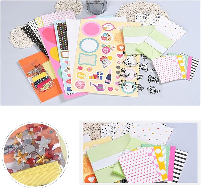 Huralona Handmade DIY Greeting Card Kits includes 16 Blank Cards 16 Colorful Envelopes with Decoration Accessories for Craft Birthday Thanksgiving Christmas Wedding Invitation Card Making Pink