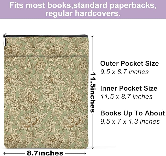 Retro Floral Book Sleeve Book Cover Classic Flower Book Protector with Zipper Christmas Birthday Book Club Gifts Book Accessories for Women Bestie Daughter Librarian Girls Bookish Book Lovers Gifts