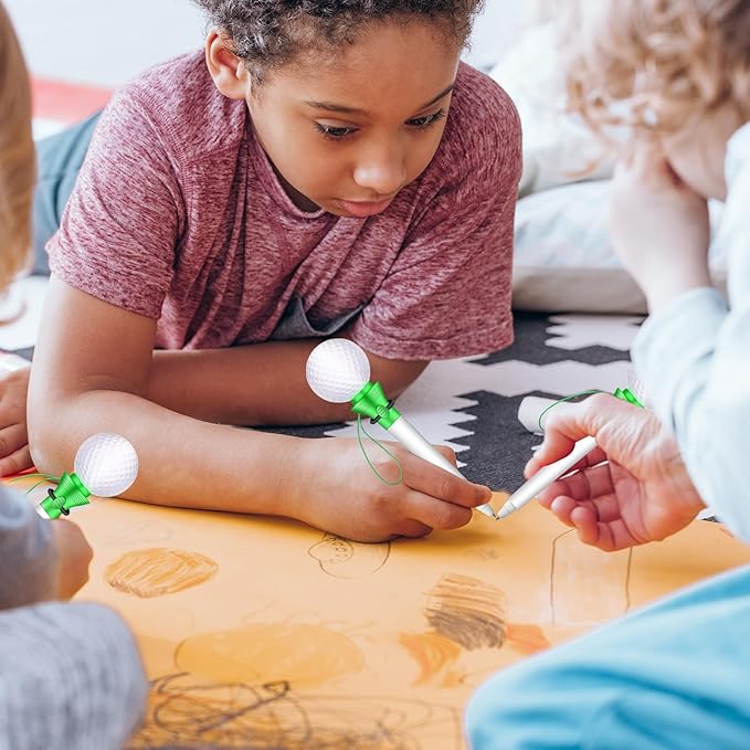 Lincia 24 Pcs Sport Funny Pen Hoop Ballpoint Novelty Bulk Plastic Sports Soccer Basketball Baseball Football Tennis Golf Themed Pen for Birthday Party School Award Party Favor Supplies(Golf)