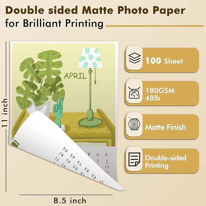 Koala Photo Paper Double-side Matte 8.5X11 Inches Compatible with Inkjet Printer 48LB Presentation Paper 100 Sheets
