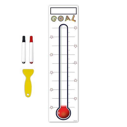 Goal Thermometer Chart Goal Tracker - 48"x12" Adhesive Dry Erase Fundraising Thermometer Sticker