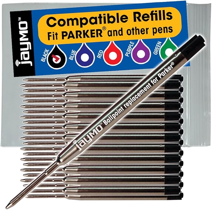 Jaymo Replacement for Parker 1950369 and Bastion - Measures 3.875 in / 98 mm Long - G2 Ballpoint Pen Refill - 24 Black
