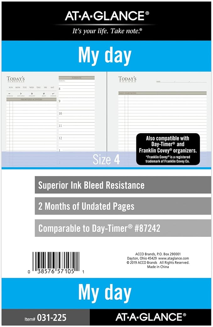 at-A-Glance Daily Planner Refill, 87242 Day-Timer, 2 Months, Undated, Size 4, 5-1/2" x 8-1/2" (031-225)