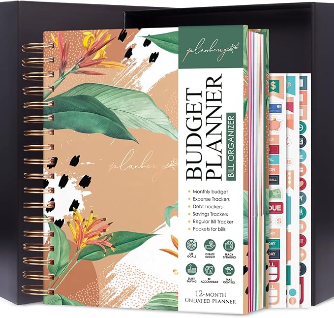 PLANBERRY Large Budget Planner & Monthly Bill Organizer with Pockets – Home Finance & Bill Payment Organizer – Budgeting Book with Income & Expense Tracker – 8.3″ x 9.4″ Hardcover (African Terracotta)