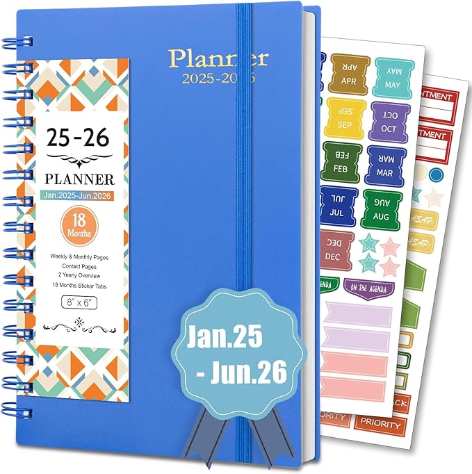 Weekly Monthly Planner 2025-2026, JAN.2025 to JUN.2026, 18 Month Planner 2025-2026, Daily Academic Planner for Work & School, 5.7" x 8.2", Dark Blue
