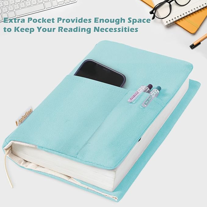 Canvas Book Covers, Washable Book Protector, Book Cover for Paperback Novels, Adjustable Book Cover for Hardcover with Pockets for Pen, Soft Cover Books, Book Lovers Gifts