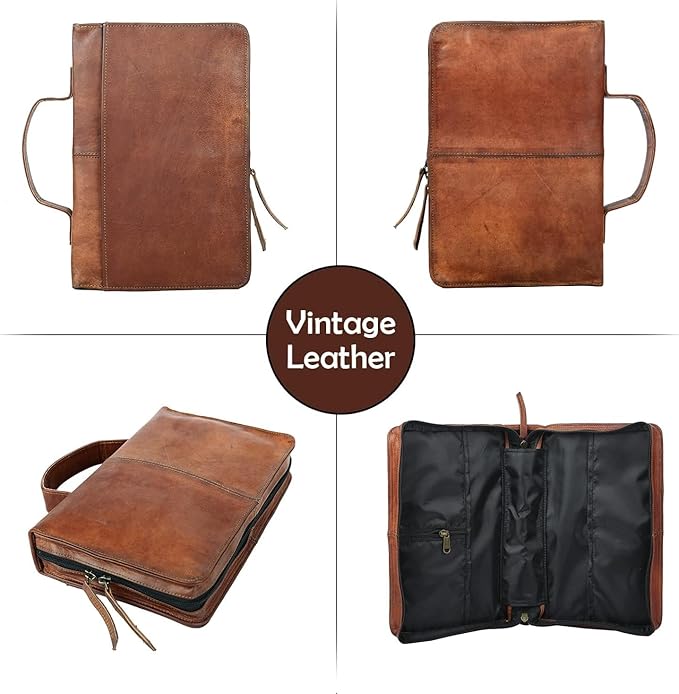 Leather Bible Cover Book Cover Planner Cover with Handle and Back Pocket (Small)