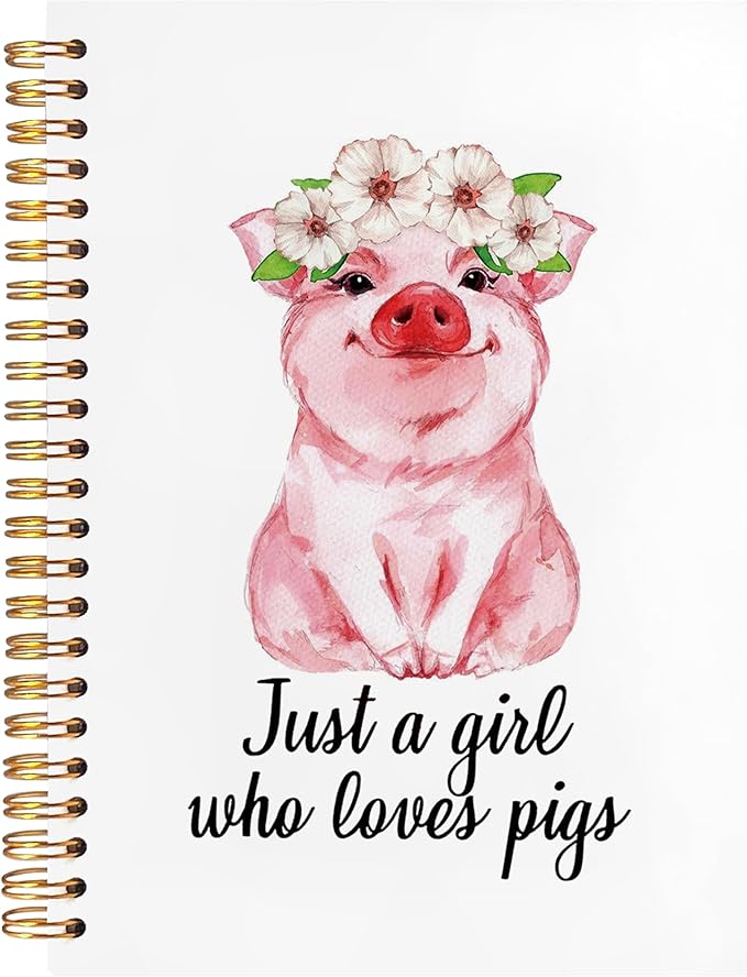 BearCake Pig Spiral Notebooks for Women,Preppy Aesthetic Notebook,Diary or Journal for School,Work,or Journaling,Just a Girl Who Loves Pigs,Cute pig Coquette Pink Hardcover Spiral Notebook 5.5x8.3