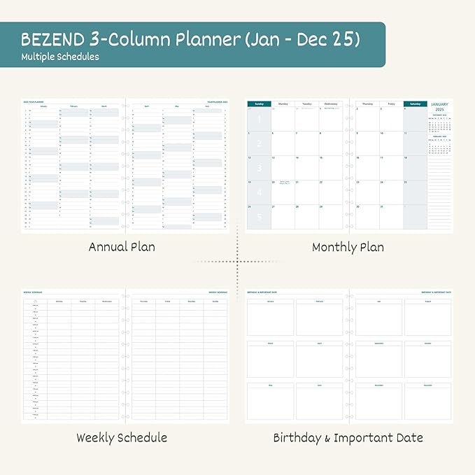 BEZEND 2025 Weekly Monthly Planner Disc-Bound, 8.5" x 11", Appointment Book 12 Months Agenda, Large Calendar Book with To Do List, Hourly Time Slots, Removable Pages, Tabs, Inner Pocket - Red