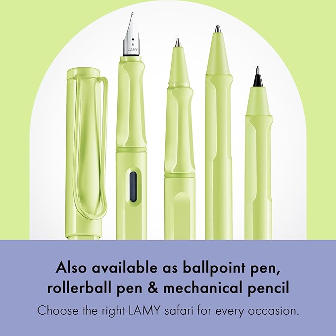 LAMY safari springgreen - Fountain Pen with ergonomic grip & polished steel nib in size F - ideal for any Writing & Calligraphy - including LAMY T 10 blue cartridge - Right-Handed