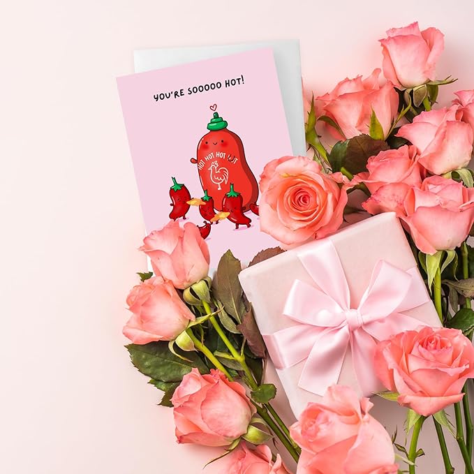 ALY LOU Hot Sauce Anniversary Card, Sriracha Hot Sauce for Her Him/Husband Boyfriend/Girlfriend Wife/Sarcastic Funny Birthday Greeting Card (You're sooo hot!)