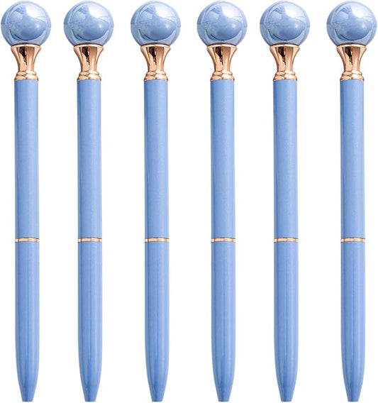 6 Pieces False Pearl Decoration Twist Metal Ballpoint Pen Ball Pen 1.0 MM Black Ink