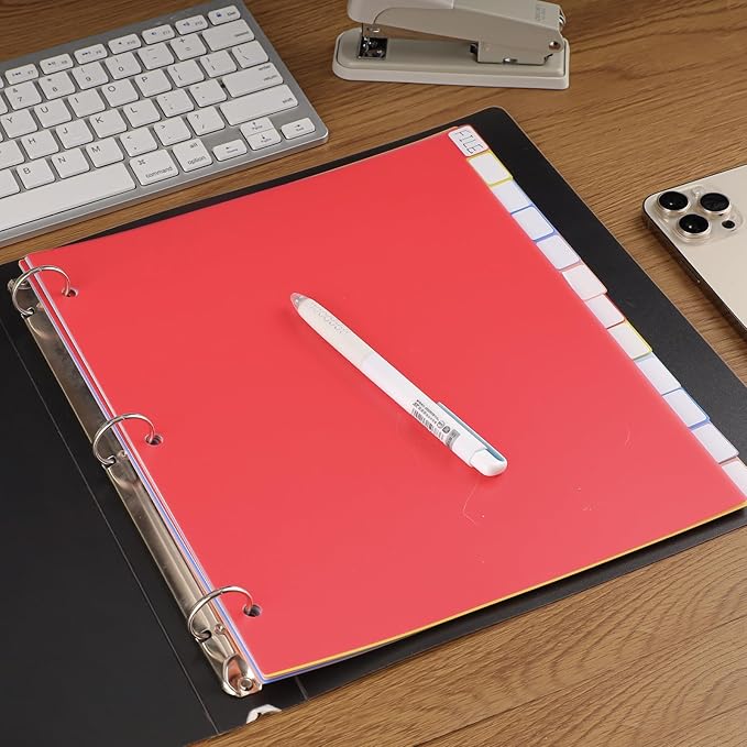 HABGP 12 Tab Dividers for 3 Ring Binder, 96 Pcs Multicolor 3 Ring Binder Dividers with Tabs, Page Folder Dividers, Plastic Tabbed File Dividers with Tabs, Three Ring Binder Index Dividers, 8 Set