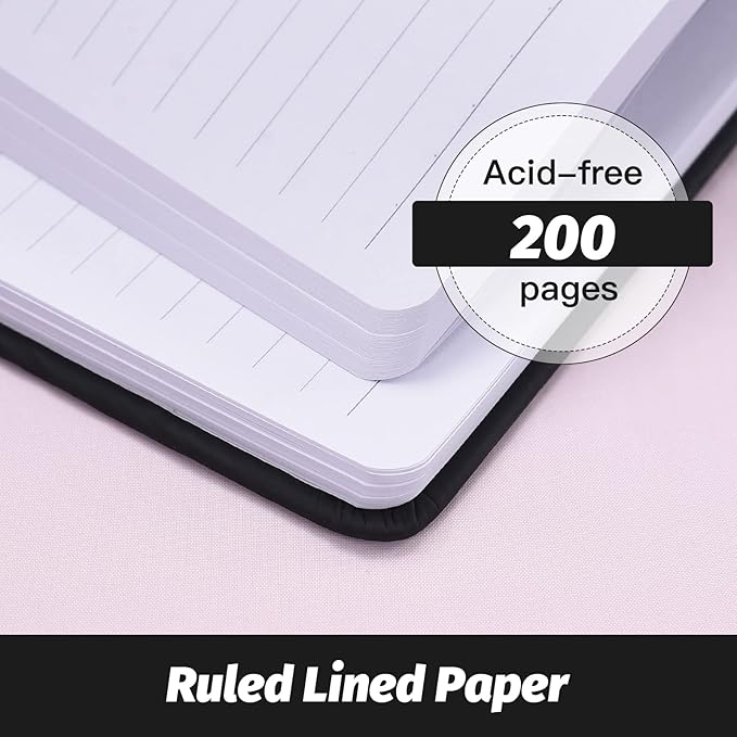 SUIN Hardcover-Journal-Notebooks, A5 Lined Journals Notebook for Writing 200 Pages, 8.2 x 5.5 inch, Classic Ruled Notebooks for Work/Travel/College (Black- 1 Pack)