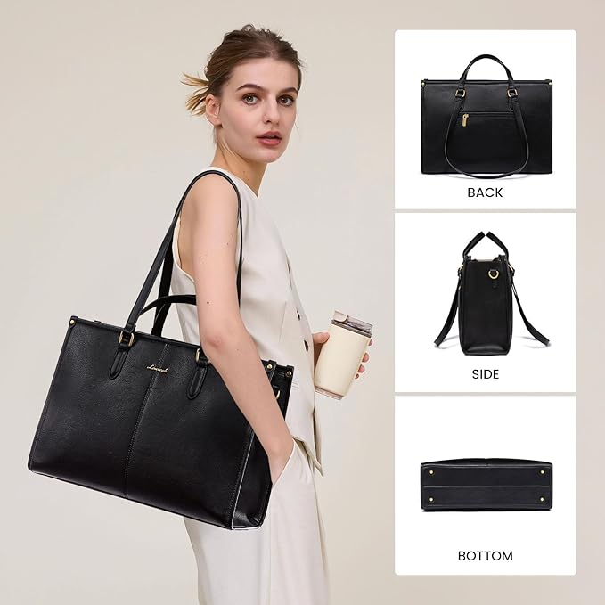 LOVEVOOK Laptop Bag for Women,15.6 inch Work Bags with Clutch, Vintage Leather Laptop Tote Bag,Computer Bag Laptop Purse, Briefcase Tote Bag Shoulder Bag Handbag for Business Office Teacher