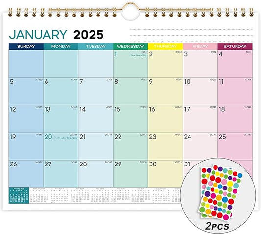 2025 Wall Calendar - 12 Month Hanging Calendar, January 2025 - December 2025, 11 x 8.5 inches, Julian Dates, Colorful Design, Suitable for Hanging on the Wall, Suitable for School Home Office Planning Organizing
