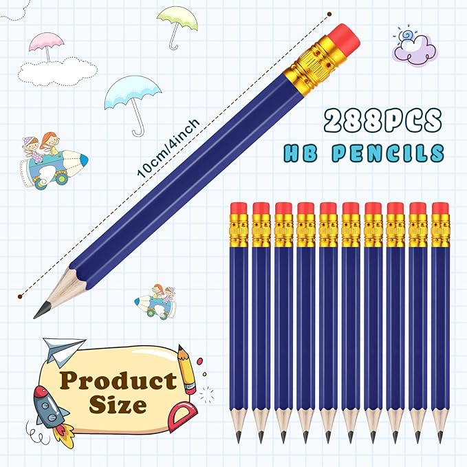 Chivao 288 Pieces Golf Mini Pencils Bulk with Eraser #2 HB Golf Short Pre Sharpened Pencils for Party Favors Office Supplies 4 Inch(Navy Blue)