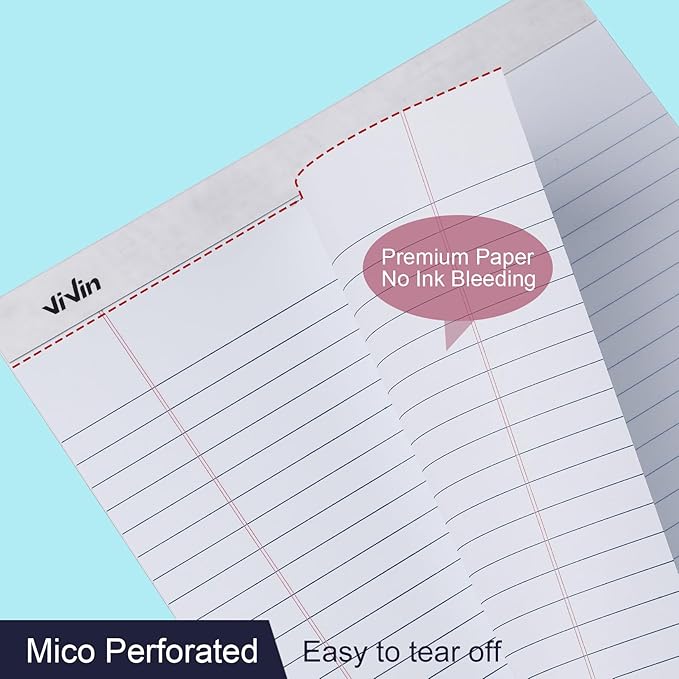 ViVin 5 x 8 Inch Note Pads, 12 Pack, Narrow Ruled, 50 Sheets Per Writing Pad, Perforated, Legal Pads Ideal for Home, Office, Business, 600 Sheets (12 Pack of 50)，White Paper