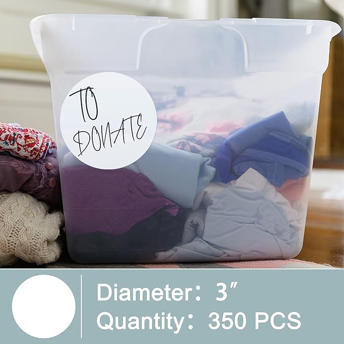 Hybsk 3 inch Circle Color Direct Thermal Stickers Shipping Labels for Barcodes,Name Tag,DIY Logo Design,QR Code,Inventory-350 pcs (3 inch,White)