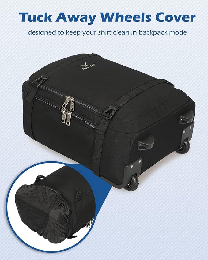 Hynes Eagle Rolling Backpack 42L Backpack with Wheels Airline Approved Carry on Luggage Laptop Travel Backpack for Women Men Black-2024