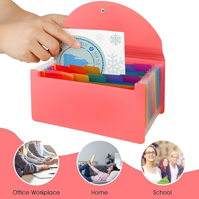 2 Pack 13 Pockets A6 Mini Coupon Organizer Wallet, Expandable Accordion File Organizer for Storage Receipt Cards Coupons Tickets - Pink