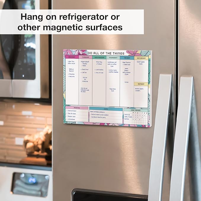 Global Printed Products 8.5" x 11" Horizontal to-Do List and Weekly Planning Pad, 60-Sheets, Sketched Floral