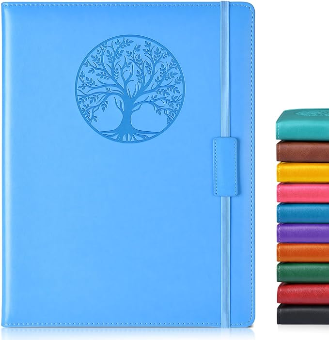 Lined Journal Notebook for Women Men,256 Pages A4 Large Hardcover Leather Journals for Writing,Travel,Business,Work,School,College Ruled Notebooks for Note Taking,Diary Notepad 8.6"×11"(Light blue)