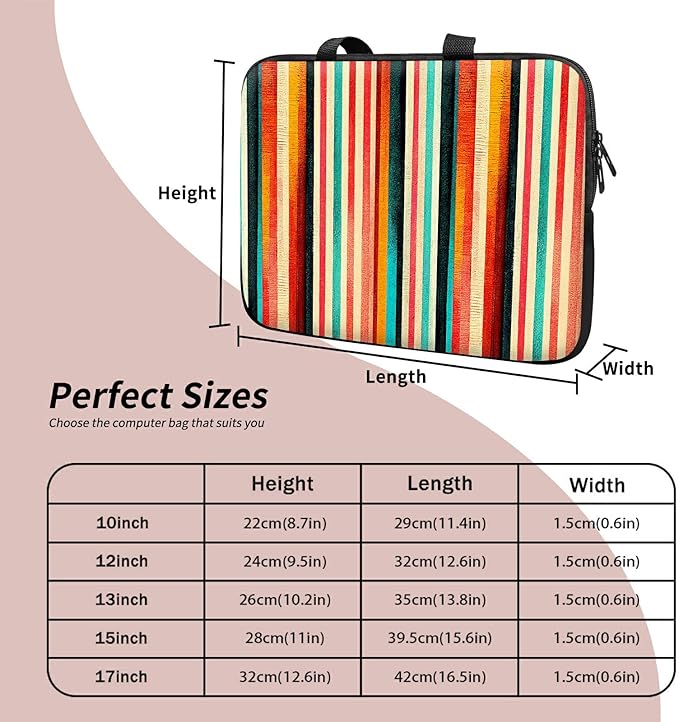 Laptop Sleeve Case Bag 15 inch, Colorful Vertical Stripes Slim Carrying Case Durable Handbag Travel Laptop Bag for 15 inch MacBook Air M3/M2/15 Pro/Surface Laptop 7/6/5/4/3/ Dell XPS 15 Plus