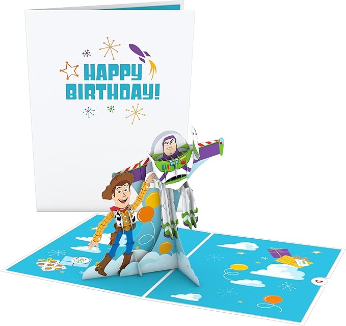 Lovepop Happy Birthday Pop-Up Card for Her and Him- 3D Disney Birthday Greeting Cards for Boys, Girls, Men, Women - Toy Story - 5" x 7" Woody and Buzz Card - Blank Note Card & Envelope Included