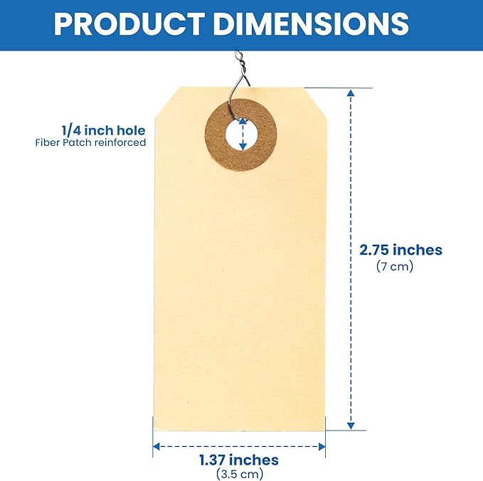 Perco Manila Shipping Tags with Metal Wire #1 2 3/4 x 1 3/8 (7x3.5 cm) Pack of 500