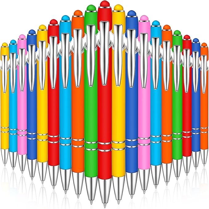 Zonon 38 Pieces Rubberized Ballpoint Pen with Stylus Tip Stylish Metal Pen Capactive Styli with Soft Rubberized Grip, Black Ink for Most Devices(Chic Colors)