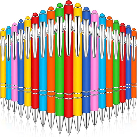 Zonon 38 Pieces Rubberized Ballpoint Pen with Stylus Tip Stylish Metal Pen Capactive Styli with Soft Rubberized Grip, Black Ink for Most Devices(Chic Colors)