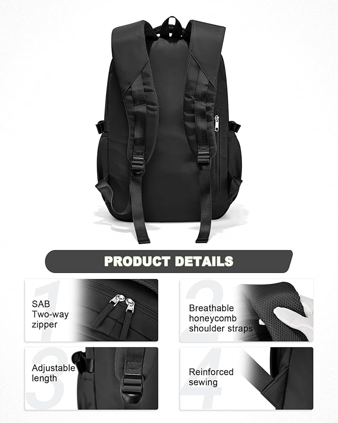 Lightweight School Backpack, College Bookbag for Boys Girls, 15.6 Inch Laptop Work Bag, Gym Backpack for Men Women, Waterproof Backpack for Campus School, Business, Large Backpack for Boys