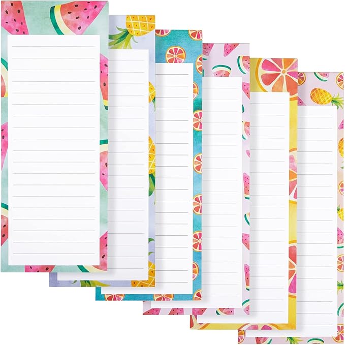 Juvale 6-Pack Magnetic Grocery List Pad for Fridge- Cute Shopping List Paper Note Pads for Refrigerator, To-Do Memos (6 Fruit Designs, 60 Sheets Each)