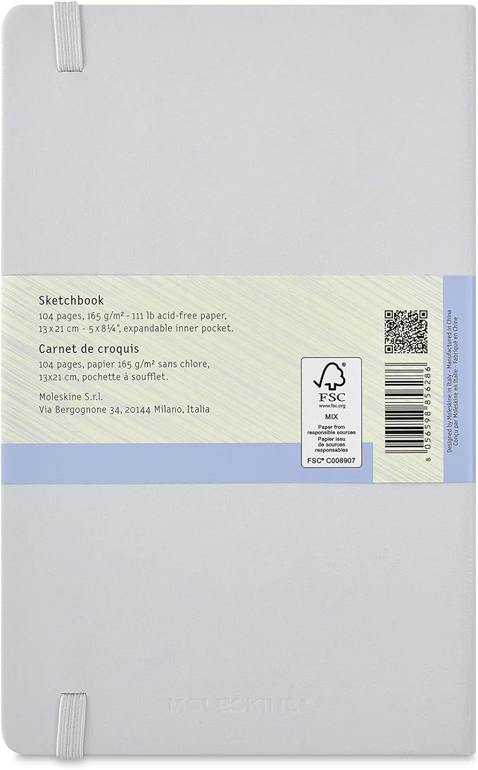 Moleskine Art Sketchbook, Large, Plain, Cool Gray, Hard Cover (5 x 8.25)