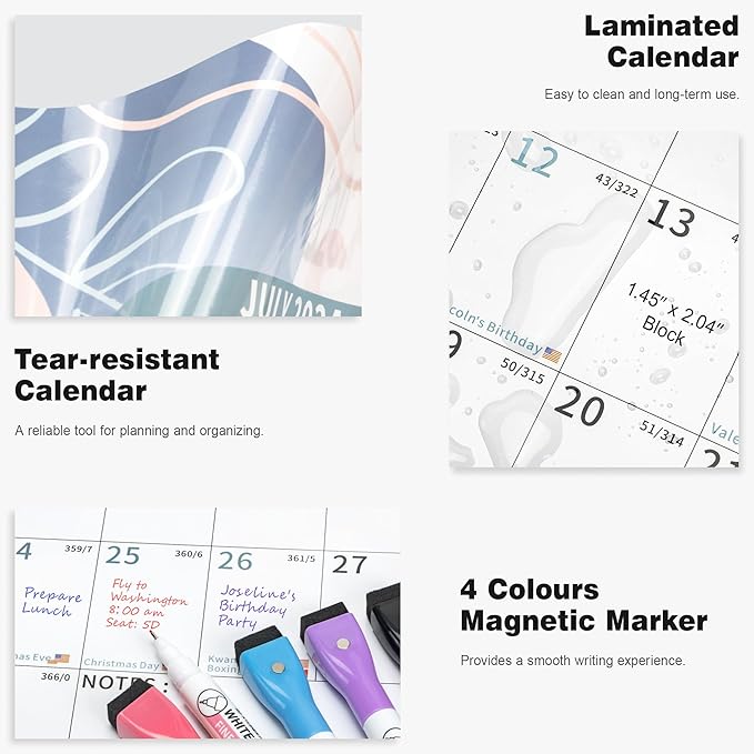 Ospelelf Dry Erase Wall Calendar 2024-2026 Large Laminated Calendar 48'' x 32'' Yearly Office Calendar, 24 Month Calendar, Use July 2024 - June 2026