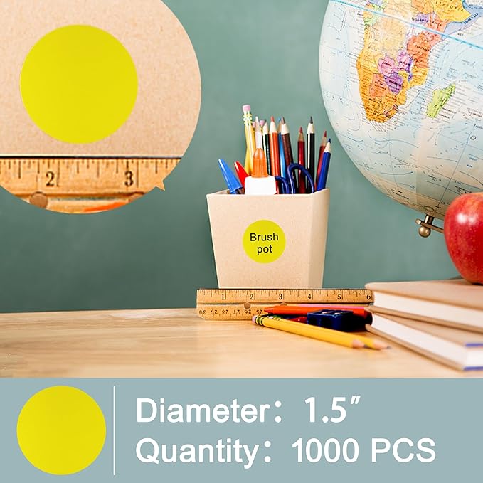 Hybsk 1.5 inch Circle Color Direct Thermal Stickers Shipping Labels for Barcodes,Name Tag,DIY Logo Design,Inventory– Compatible with Zebra,Rollo,Munbyn,and More-1000 pcs (1.5 inch,Yellow)