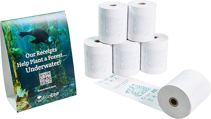 Phenol-Free Thermal Paper Rolls, 3-1/8" x 200', Every Case Helps Plant Underwater Kelp Forests, Case of 25