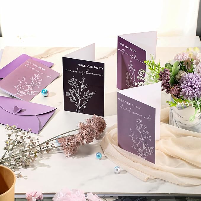 Spakon 16 Pcs Will You Be My Bridesmaid Cards with Envelopes Watercolor Greenery Floral Bridal Proposal Maid of Honor Matron of Honor Invited Favor for Bridal Shower Wedding (Artistic Style)