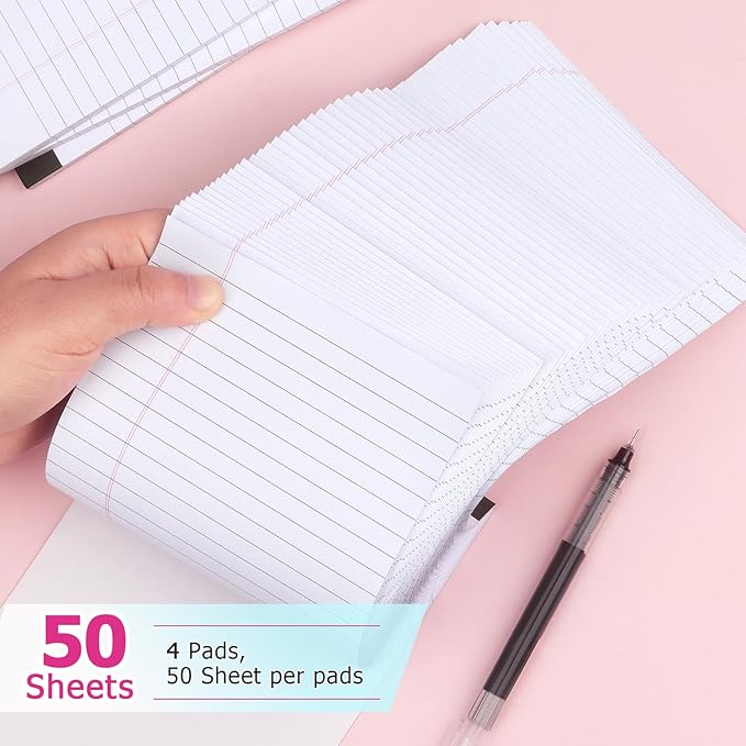 ZZTX Legal Pads Note Pads 5 x 8 Inch Lined Writing Pads, 50 Sheets Per Writing Pad, 4 Pack (White)