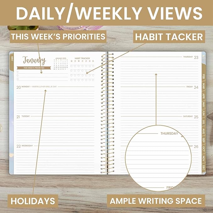 bloom daily planners 2025 (8.5" x 11") Calendar Year Day Planner (January 2025 - December 2025) - Weekly/Monthly Dated Agenda Organizer with Stickers & Tabs - Iridescent Opal
