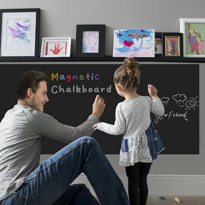 Magnetic Chalkboard Contact Paper for Wall 60" x 18" Self Adhesive Blackboard Wallpaper Peel and Stick Chalk Board Wall Decal Roll with 14 Chalk for Kids Home Playroom Classroom
