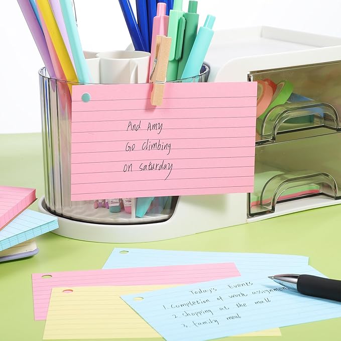 150 Pcs Colored Index Cards: 3 x 5 Ruled Index Cards with Ring,Heavy Colored Note Cards Punched Lined Flashcards for School Learning Game Card