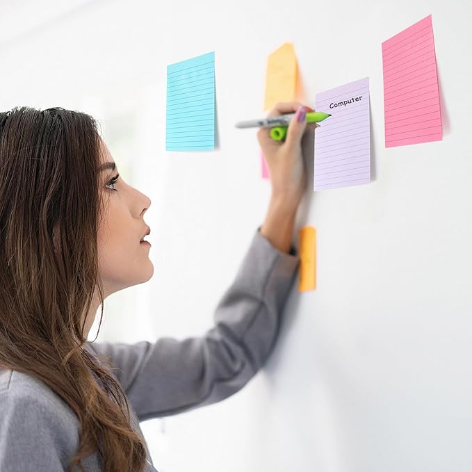9 Pack Lined Sticky Notes 4X6 in Post Sticky Notes with Lines, Large Ruled Post Sticky Colorful Super Sticking Power Memo Pads Strong Adhesive, Sticky Notes 4x6 (Orchid Frost, Pink, Blue)