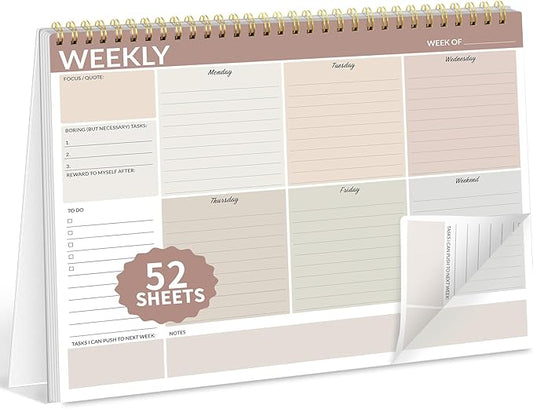 SUNEE Weekly To Do List Notepad - Last for 2 Years, 52 Undated Sheets, 8.5"×11", Spiral Weekly Desk Planner Pad for Adults and Kids, School, Home & Office - Brick Red