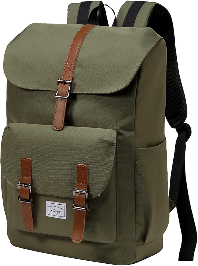 Kasqo Backpack for Men and Women, 15.6 Inch Laptop Backpack Large Capacity Water Resistant Drawstring Flap Bag, Green